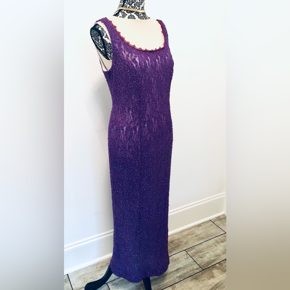 Purple Stretch lace Maxi Dress & Bolero jacket fully lined Size 14